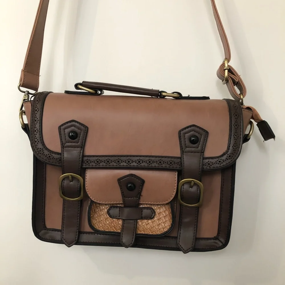 Altar’d State Two-Tone vintage-style Brown & Tan Crossbody Satchel